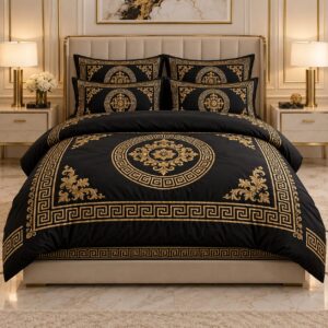 Black & Gold Greek-Key King Bedding Set - 6 Piece