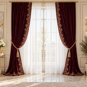 Burgundy & Gold Velvet Luxury Curtain Set