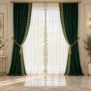 Emerald Green & Gold Luxury Curtain Set
